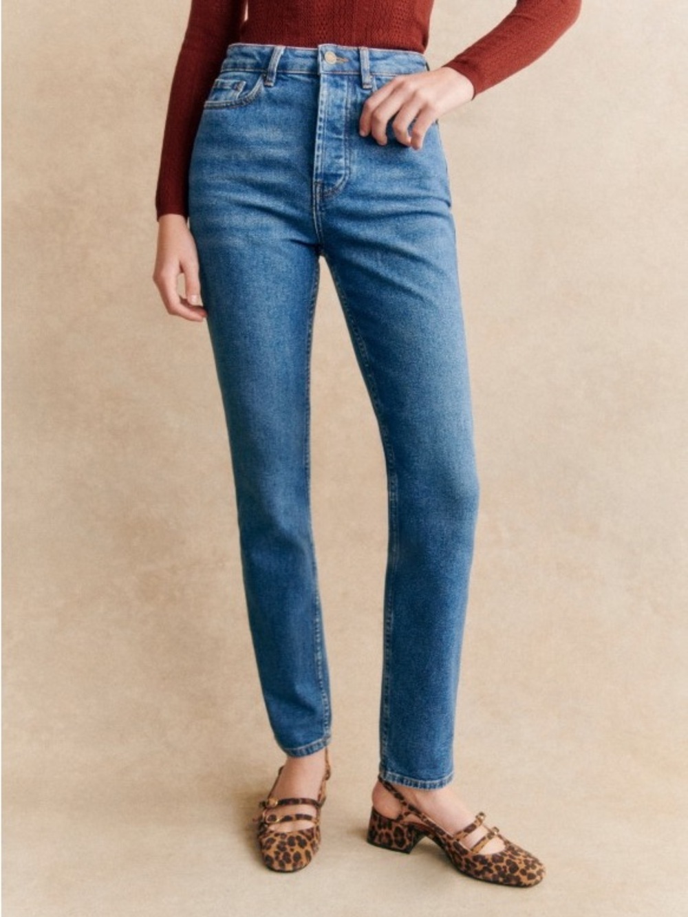 Sézane Brut Sexy Jeans Straight Leg Slight Taper Classic French FR 44 US 12